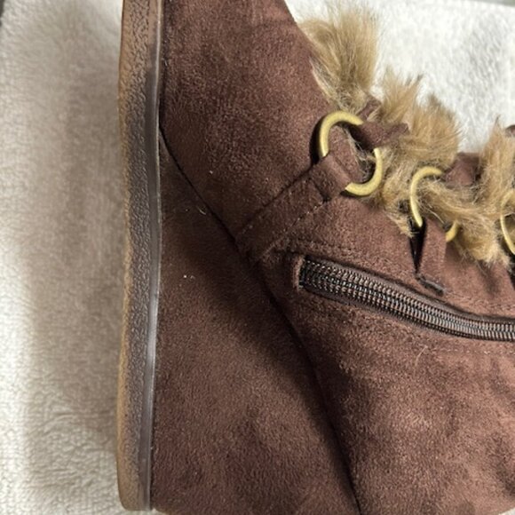 Fusion Brown Suede Faux Fur Lace Up Boots, Size 7 - Picture 5 of 9